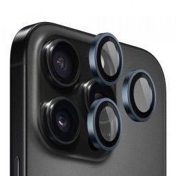 Folie de protectie Camera Spate Blueo Metal Frame pentru Apple iPhone 15 Pro Max, Sticla Securizata, Albastra