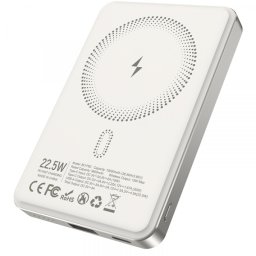 Baterie Externa Wireless BWOO BO-P82, 10000mAh, 22.5W, PD + FQI, 1 x QI - 1 x USB-C, Alba