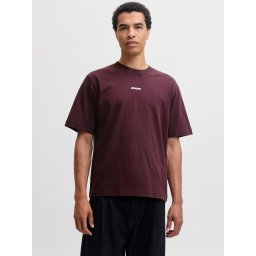 Jack & Jones Tricou barbati, cu decolteu la baza gatului, din bumbac, Relaxed Fit, JCOCLUB BACK SCRIPT, Bordeaux (SELECTATI MARIMEA: S)