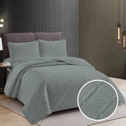 CUVERTURĂ PAT UNI + 2 FEȚE DE PERNĂ – WARM GRAY