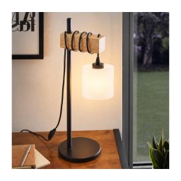 BRILAGI - Lampă de masă WOOD GLASS 1xE27/40W/230V maro/negru/alb