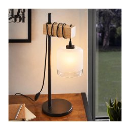 BRILAGI - Lampă de masă WOOD GLASS 1xE27/40W/230V maro/negru/alb