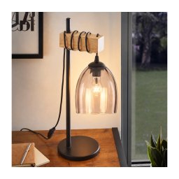 BRILAGI - Lampă de masă WOOD GLASS 1xE27/40W/230V maro/negru/bej fumuriu