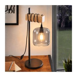 BRILAGI - Lampă de masă WOOD GLASS 1xE27/40W/230V maro/negru/gri fumuriu