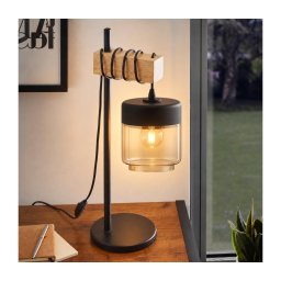 BRILAGI - Lampă de masă WOOD GLASS 1xE27/40W/230V maro/negru/bej fumuriu