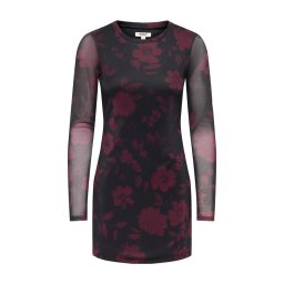 ONLY Rochie Onlnova L/S Mesh Short 15380361 C-N10 black/746 fig flowers