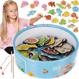 Joc magnetic de pescuit din lemn pentru copii, 25 piese, Kruzzel