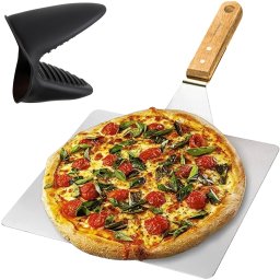 Paleta pentru pizza din inox Ruhhy, cu maner din lemn si husa silicon