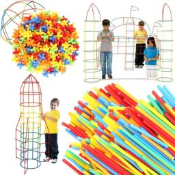 Set de constructie cu paie si conectori 3D, 408 piese, pentru copii 3+