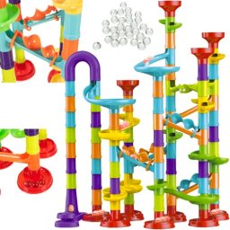 Pista cu bile 3D pentru copii, 113 piese si 30 bile, multicolora