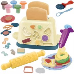 Set plastilina copii Kruzzel cu toaster, 5 culori si accesorii