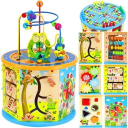 Cub educativ din lemn multifunctional pentru copii cu activitati interactive