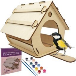 Hranitoare pentru pasari din lemn DIY Maaleo, cu vopsele incluse