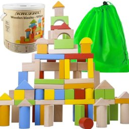 Cuburi din lemn 100 piese cu sorter si galeata Kruzzel