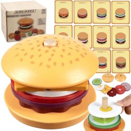 Jucarie burger din lemn Kruzzel cu 10 carduri pentru sortare si logica
