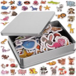 Magneti de frigider cu animale, set educativ 40 piese în cutie metalica