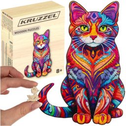 Puzzle din lemn în forma de pisica, 130 piese colorate Kruzzel