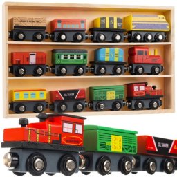 Tren din lemn cu 12 piese si magneti, organizer inclus, Kruzzel