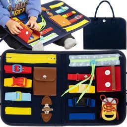 Tabla senzoriala Montessori tip geanta cu 14 activitati educative