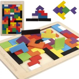 Puzzle din lemn Tangram Kruzzel, 40 piese colorate, joc logic educativ