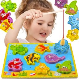 Puzzle magnetic din lemn Pescuit cu animale marine pentru copii