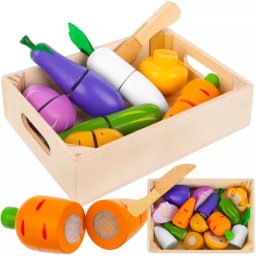 Set fructe si legume din lemn de taiat cu cutie, 9 piese