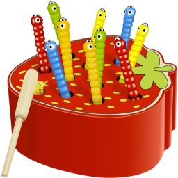 Joc din lemn Capsuna cu viermisori magnetici pentru indemanare copii