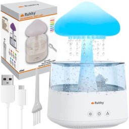 Umidificator de aer cu lampa de veghe si efect ploaie Ruhhy 450 ml