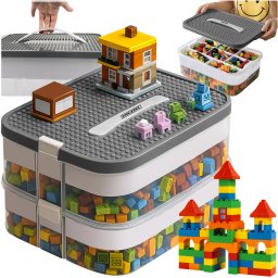 Cutie de depozitare pentru cuburi, 2 niveluri, cu placa de constructie Kruzzel