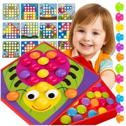 Puzzle mozaic educativ pentru copii, 45 piese colorate, 12 planse
