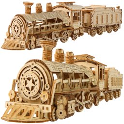 Puzzle 3D din lemn Kruzzel locomotiva cu abur, 282 piese