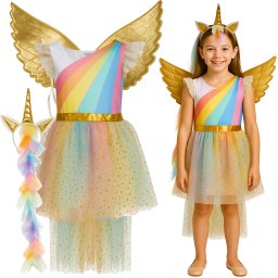 Costum unicorn pentru fete, 3 piese, cu aripi aurii, Kruzzel