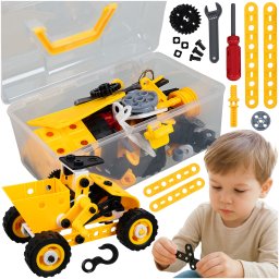 Set de constructie vehicule 100 piese cu unelte si cutie, Iso Trade