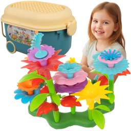 Set de constructie gradina cu flori, 139 piese, cutie cu roti