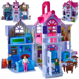 Casa de papusi pliabila cu 6 camere, mobilier si figurine