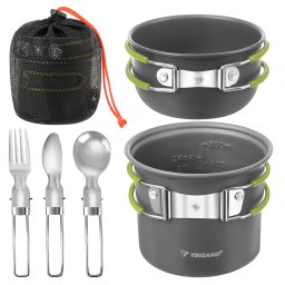 Set gatit camping Trizand 1,2 L cu tacamuri pliabile si husa