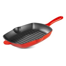 Tigaie grill din fonta emailata, patrata, 27x27 cm, rosie, MagicHome