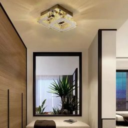 Lustra LED cu cristal JEREMIAH 48W, 2 patrate, crom lucios, 3 culori de lumina