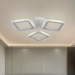 Lustra LED ERIKA 20W cu 3 patrate, lumina neutra 4000K, alb, metal si acril