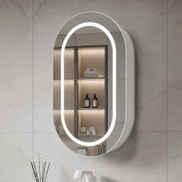 Oglinda LED ovala cu dulap 50x80 cm, dezaburire si lumina reglabila