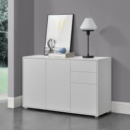 Comoda living Paarl 117x74x36 cm, 2 sertare si 3 usi, alb mat