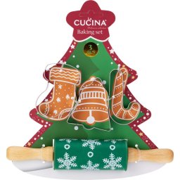 Set de copt Craciun CUCINA cu sucitor si 3 forme, 12 piese