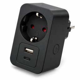 Priza inteligenta Wi-Fi neagra 16A cu USB-A, USB-C si Tuya Smart Life