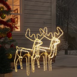 Set 2 figurine ren de Craciun cu LED alb cald si cap mobil pentru decor festiv