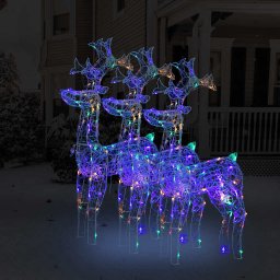 Decoratiuni reni de Craciun LED, 3 bucati, acril, 60x16x100 cm