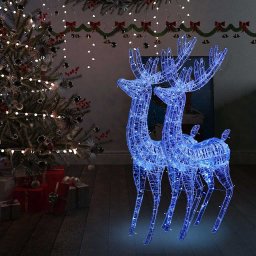 Set 2 reni de Craciun cu 250 LED-uri albastre, 180 cm, acril
