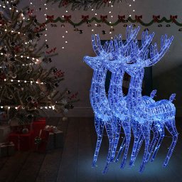 Set 3 reni de Craciun cu 250 LED-uri albastre, 180 cm, acril