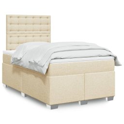 Pat continental crem 120x190 cm cu saltea si topper, tapiterie textila