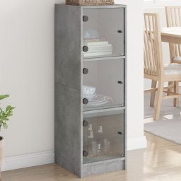 Dulap cu usi din sticla, gri beton, 35x37x109 cm GartenMobel Dekor