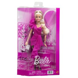 Papusa Barbie Deluxe Style blonda cu rochie roz si accesorii fashion